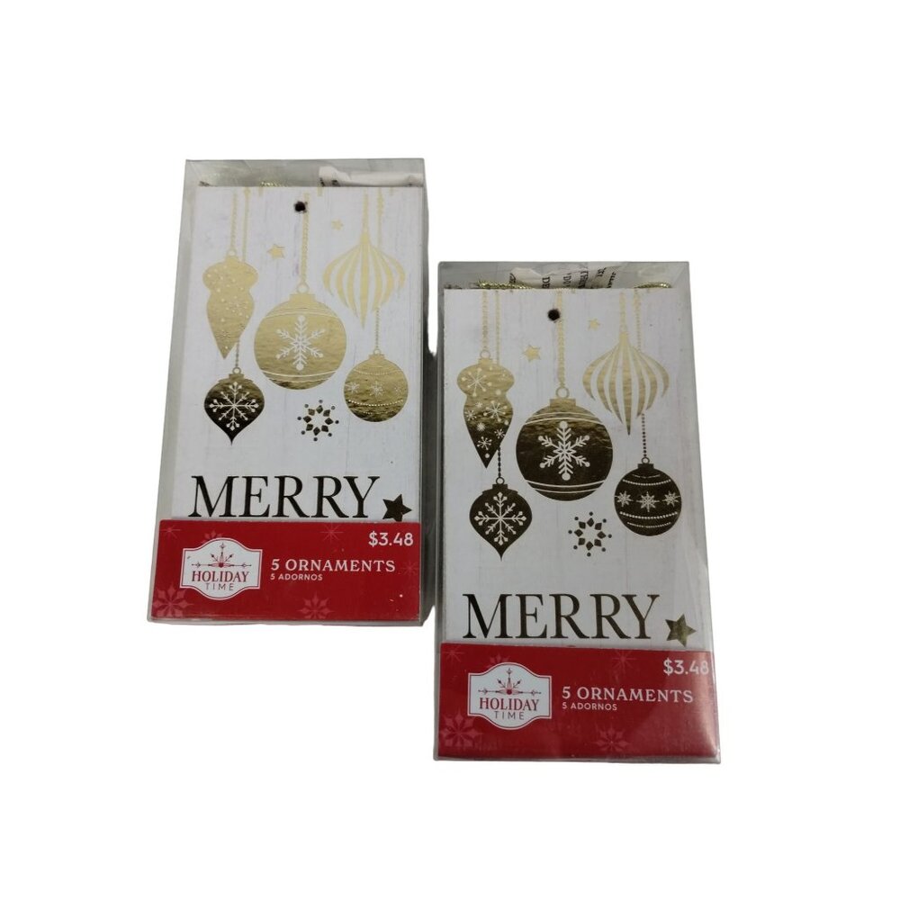 Holiday Time 10 piece 6 inch Wooden Ornament Set 2 Packs of 5